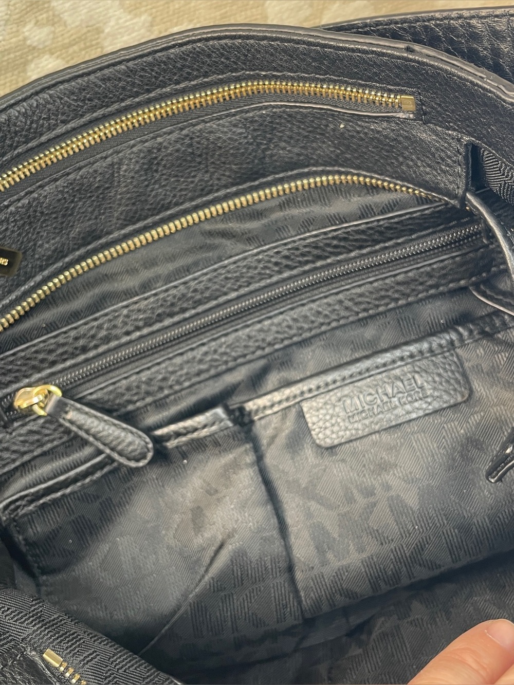 Michael Kors Black Pebbled Leather Hobo with Gold MK Charm - Picture 5 of 7